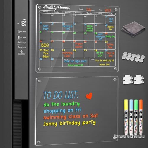 ANLIOTE Magnetisk whiteboard kalender i akryl, 40 x 30 cm, transparent whiteboardtavla, 4 ljusa färger, månatlig veckoplanerare 717981453748