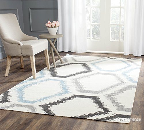 Safavieh samtida inomhus platt vävd rektangulär matta, Dhurrie kollektion, DHU655, i elfenben/multi, 152 x 244 cm för vardagsrum, sovrum eller valfritt inomhusutrymme 683726756408