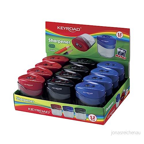 KEYROAD Dubbel pennvässare med behållare/12 stycken/okrossbar/tillverkad av plast/blad stål/blyertspennor och färgpennor/blandade färger/för dagis förskola skola 6941288743514