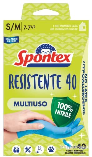 Spontex slitstarka 40 engångshandskar, allergivänliga nitrilhandskar, st, storlek S/M 3384129791375