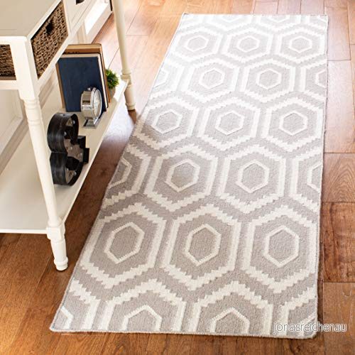 Safavieh Casablanca Dhurrie handvävd matta, platt vävd ull & bomull löpare matta i grå/elfenben, 76 x 243 cm 683726379164