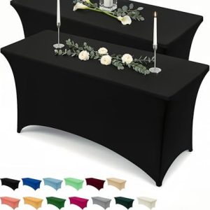 Utopia kök spandex bordsduk 2 pack [5 fot, svart] tight, monterad, tvättbar och skrynkelbeständig stretch rektangulär uteplats bordsskydd händelse, bröllop, bankett fester [152 L x 76 B H cm] 840143534044