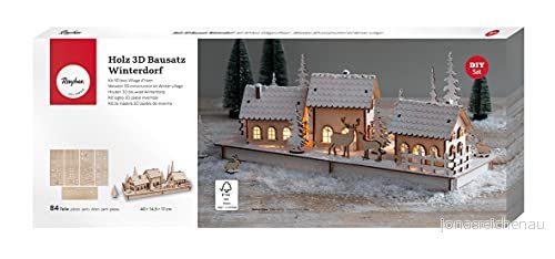 Rayher trä 3D bygg. Vinterby, FSC Mix Credit, natur, 40 x 14,5 17 cm, 84 delar, juldekoration, 63158505 4006166290497