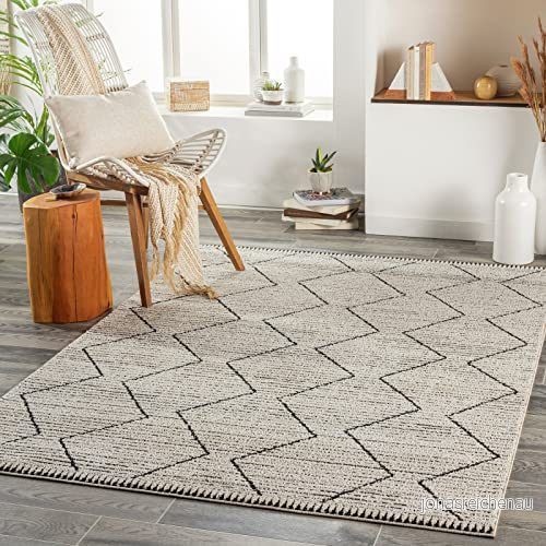 Surya Kafue-matta, vardagsrum boho, stor matta sovrum 120 x 170 cm för matsal med geometriskt mönster, skandinavisk vardagsrumsmatta modern i beige och svart 889292338028