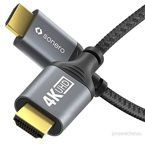 Sonero® 4K HDMI kabel, kontakt till kontakt, 2.0, 60Hz, 2K 120Hz, bomullsfodral, grå/svart, 2,00 meter 4251364734247