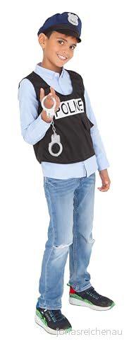 RUBIES polis kit för barn en storlek 5 till 8 år fransk polisdräkt med keps, sköld och handbojor polisrollspel karneval, halloween, födelsedag 3527079087208