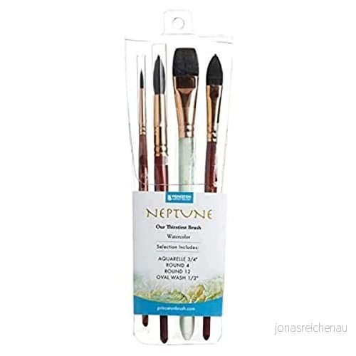 Princeton Neptune Fine Art akvarellborstar pro set, syntetisk ekorre, set om 4 delar, kort handtag, perfekt för proffs och studenter 757063475909
