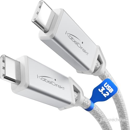 KabelDirekt USB C Kabel Allt i ett, 3.2 Gen 2, Metallkontakter + Flätning 0,3m (För Data/Video med 20Gbit/s, Snabbladdning 240W, Universell Data/Laddning/Monitor kabel, Vit) 4262421060360
