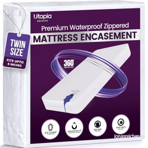 Utopia Bedding premium madrasshölje med dragkedja (passar 15 cm madrass, tvilling) vattentätt och sänginsektssäkert madrassskydd sexsidigt madrassöverdrag 840143523239