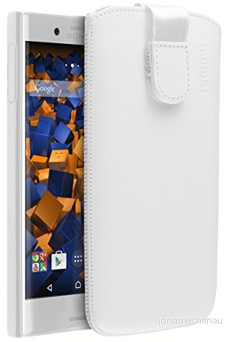 mumbi äkta läderfodral kompatibel med Sony Xperia X Compact skal läder väska Case Wallet, vit 4251077270063
