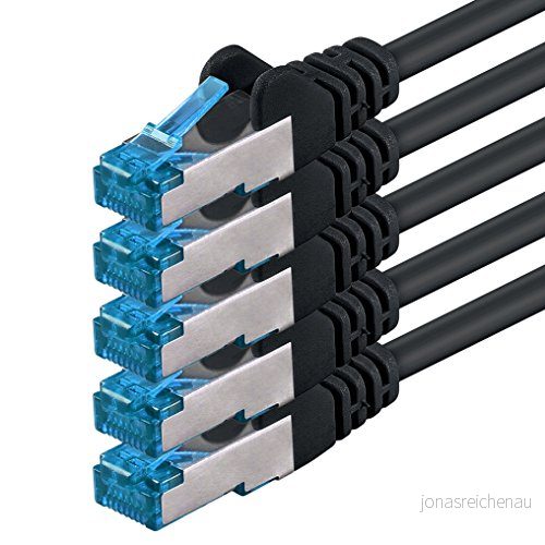 1CONN 5x 0,25 M - nätverkskabel CAT-6a Ethernet-kabel Lan Patch RJ-45 SFTP 10GB/s 5-pack svart 4255733200746