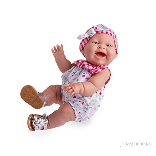 JC TOYS Lola Spring picknickdocka, 36 cm, gjord av mjuk vinyl, leende ansikte, liggande docka, kläder tryckta Vichy och blommor sandaler, flickor, från 2 år 43657187281