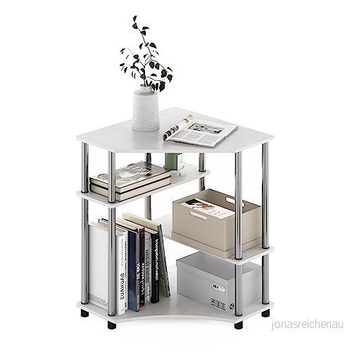 Furinno Turn N tub platsbesparande hörnskrivbord med hyllor, vit ek, rostfria stålrör, 79 (B) x 72,4 (H) 57,2 (D) cm 810006774719