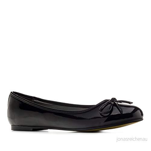 Andrés Machado - Platta ballerinaskor för kvinnor/flickor med blockklack och dekorativ rosett -TG104 Loafer Svart lack, EU 46 8432557519506