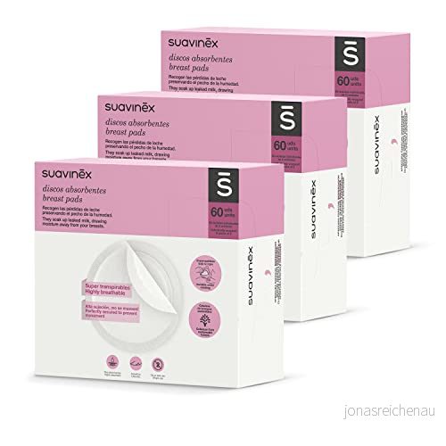 SUAVINEX förpackning 3 x 60 engångsamningsinlägg, superventilerande och absorberande. Osynlig på kläder, 180 amningsinlägg, 307301, vit, unidades 8426420074513