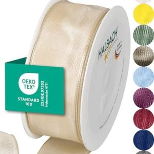 Halbach sidenband premium presentband med trådkant bredd 40 mm längd 25 m Öko Tex 100 certifierat band Taftband Made in Germany, färg: sand 4015275352200 Halbach sidenband premium presentband med trådkant bredd 40 mm längd 25 m Öko Tex 100 certifierat band Taftband Made in Germany, färg: sand 4015275352200