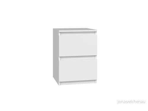 Oggi Lugo nattduksbord skåp med två lådor 30 x 40 cm minimalistiskt modernt tillverkat av 16 mm skiktplatta design vardagsrum sovrum hall grepplös vit 5905137983675