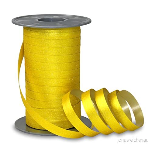 PRÄSENT POLY GLITTER Ringband senapsgul, 100 m presentband, band i 10 mm bredd, ädel dekorband för festliga tillfällen 4009236151957