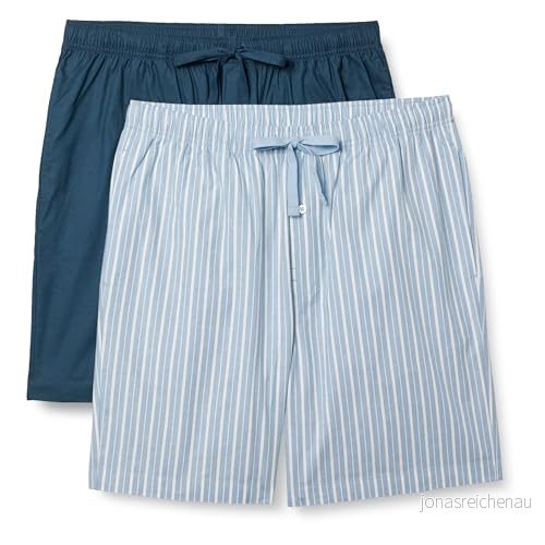 Amazon Essentials herr bomull poplin pyjamasshorts, paket med 2, indigo/rand, medium 197153035802