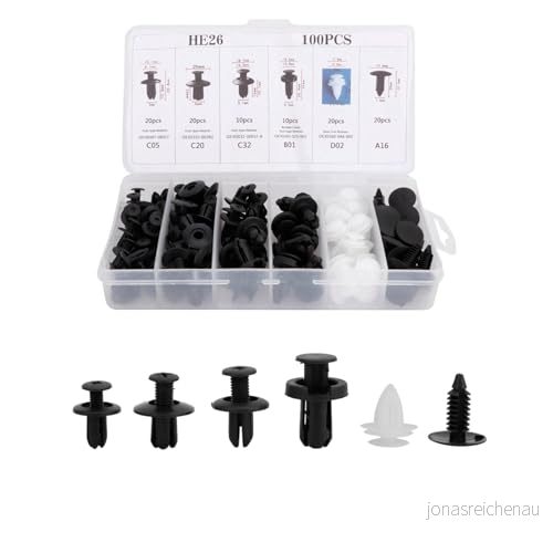 100st HE26 bilhållarklämmor och plastfästanordningar - 6 slags nylonstötfångare Auto Push Pins Nitar Set för G-M 9466447698452