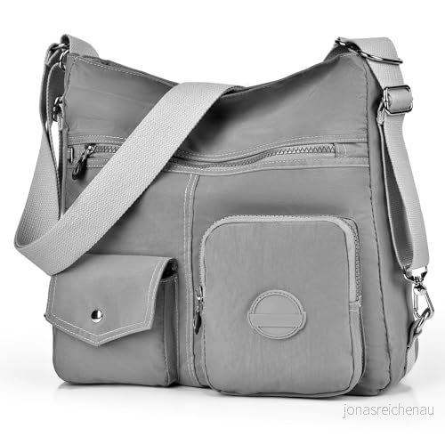 Multifunktionell hobo väska för kvinnor med RFID skydd, vattentät nylon, crossbody väska, axelhandväska, konvertibel ryggsäck, Grå, Large 194852270893
