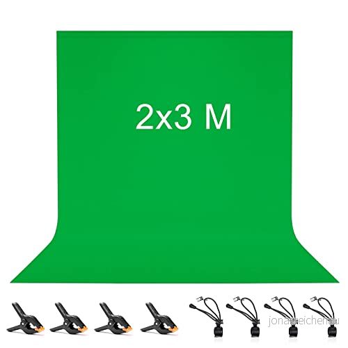 2 x 3M grön backdrop, Vevelux Green Screen med 8 klämmor, 100% polyester backdrop vikbar tvättbar hållbar för fotografi, video, kamera, foto, videoinspelning 6089391207483