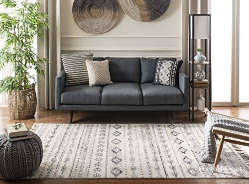Safavieh Marockansk rektangulär inomhatta, vävd, Marrakesh kollektion, MRK751, i Elfenbensvit/Mörkblå, 122 X 183 cm för vardagsrum, sovrum eller något inomhusutrymme 889048680944
