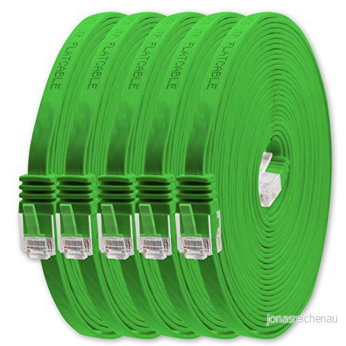 1aTTack.de 2 m grön 5 stycken Cat.6 platt nätverkskabel Cat6 kabel ultra patchkabel 1000 Mbit/s Gigabit LAN (RJ45) smal mikro 4251073632148