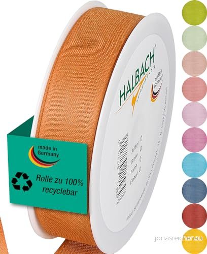 Halbach sidenband Presentband Bredd 25 mm längd m Band tillverkat i Tyskland många olika färger och bredder, perfekt för förpackning dekoration, färg: konjak 4015275891723