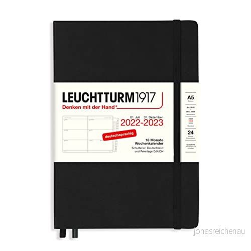 LEUCHTTURM1917 365819 Veckokalender medium (A5) 2023, 18 månader, svart, tyska 4004117612657