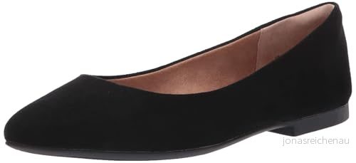 Amazon Essentials dam spetsig tå balett platt, svart mikrosuede, 44 EU Bred 840809192984