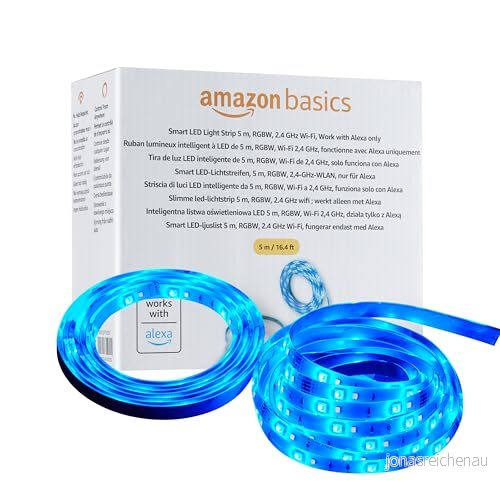 Amazon Basics smart LED ljusremsa, 5 m, RGBW, 2,4 GHz WLAN, endast för Alexa, flerfärgad 840324414783