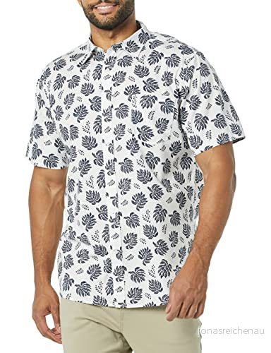 Amazon Essentials mäns Slim Fit kortärmad poplin skjorta, vit marinblå palmträd, X Large 196433231576