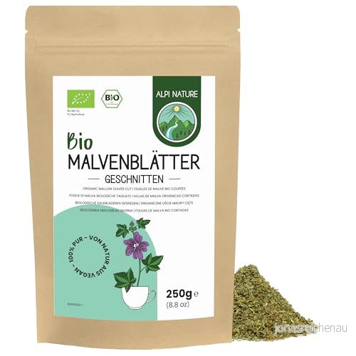 Alpi Nature Malvablad EKOLOGISKT 250g från Nature, löst te, ekologiska malveblad torkade och skurna för beredning av malvebladste, malvete, malvete örtte 4262359965782