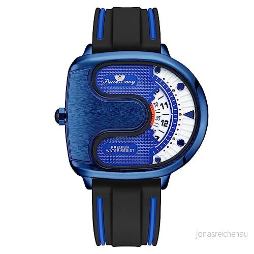 Avaner armbandsur herrklocka U formad design herrklockor med silikonarmband analog kvartsklocka utan visare för män, blå 6975033409844