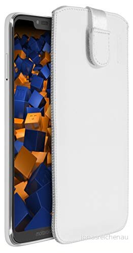 mumbi äkta läderfodral kompatibel med Motorola Moto G7 Power skal läder väska Case Wallet, vit 4251657902919