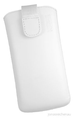 mumbi Mobiltelefonväska äkta läder med klaff och dra upp rem för iPhone 5 vit 4250261436544