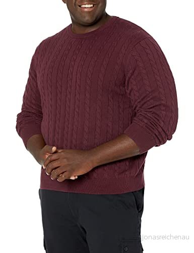 Amazon Essentials herr Crewneck kabel bomullströja, vinröd, medium 193548685133