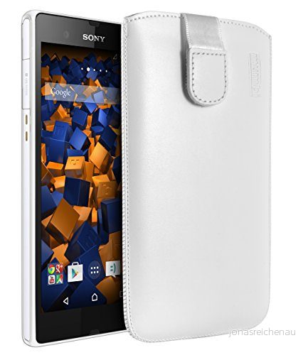 mumbi äkta läderfodral kompatibel med Sony Xperia Z skal läder väska Case Wallet, vit 4251077209230