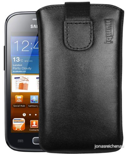 mumbi äkta läderväska kompatibel med Samsung Galaxy Ace 2 fodral plånbok svart 4250261433062