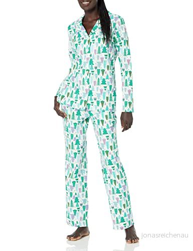 Amazon Essentials Dam flanell långärmad knapp fram skjorta och byxa pyjamasset, Ecru festligt träd, X Small 196433805517