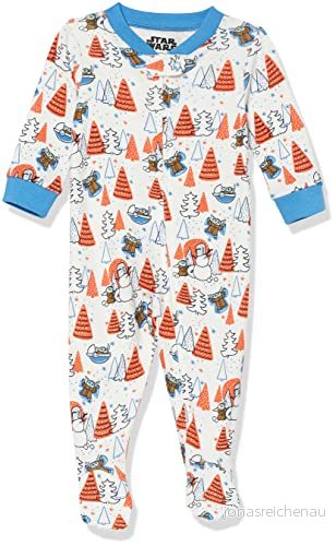 Amazon Essentials Star Wars Unisex Babies' Snug-Fit bomullsfotad pyjamas, vit mando, 0-3 månader 196433582555
