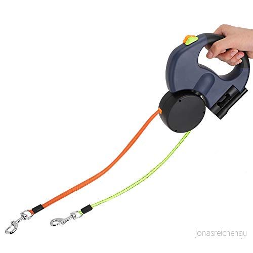 3 Meter Infällbart Hundkoppel, Dubbelt Hundkoppel för 2 Hundar, 360 Trasselfritt Förlängbart Koppel, med LED lampor, Reflekterande Nylonväv(Mörkgrå) 7007958472562
