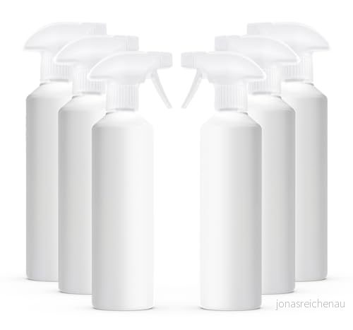 Förpackning med 6 vita tomma vattensprayflaskor i plast för rengöring 500 ml handavtryckare, sprayflaskor trädgårdsskötsel och hemrengöring kraftiga industriella påfyllningsbara 5060895869590