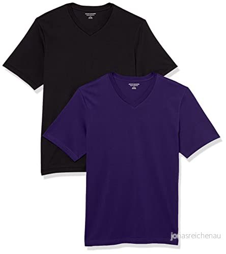 Amazon Essentials kortärmad v ringad t shirt för män (finns i stor och lång), 2 pack, svart/mörklila, 6X Large Big 196433599553