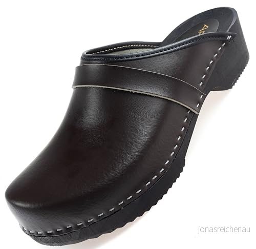 APREGGIO Clogs män läder träskor bekväma herrträskor praktiska trädgårdstofflor tofflor män, Mörkbrun, 43 EU 5904703613084