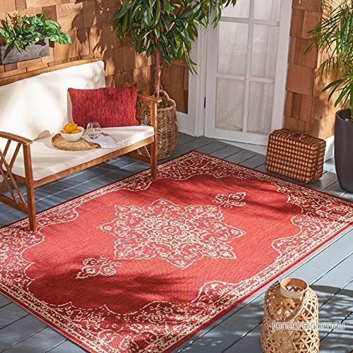Safavieh Catriona Multifunktionell inomhus/utomhatta, vävd polypropylenmatta i röd/kräm, 90 x 150 cm 889048612105