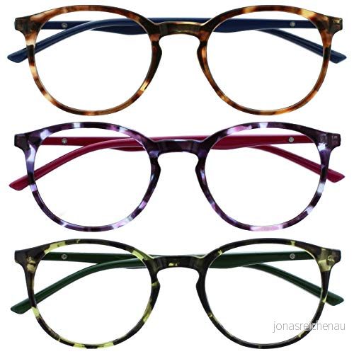 OPULIZE träffade läsglasögon 3 pack smal rund ram repbeständiga fjädergångjärn brun lila grön herr dam RRR60 256 +3,00 5055955363385