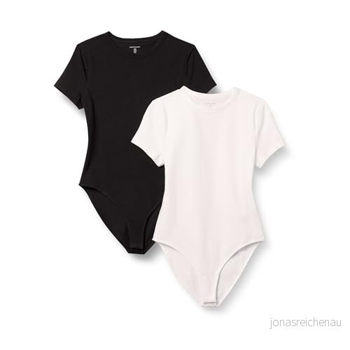 Amazon Essentials kvinnors stretch bomullströja slim fit t shirt kroppsdräkt, 2 pack, svart/vit, medium 197153036434