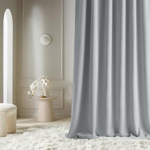 ROOM99 Gardin med silveröljetter aura 140 x 240 cm bredd höjd, mörkläggning glidande gardiner, dekoration, modern gardin, vardagsrum, sovrum, ljusgrå 5908224017635